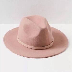 NWT Free People Wythe Leather Band Wool Felt Hat OS Pink / Blush